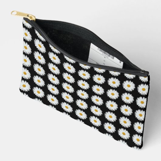 White Daisy Floral Pattern on Black Etui (Open)