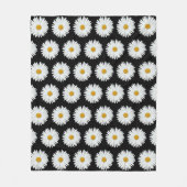 White Daisy Floral Pattern on Black Fleece Deken (Voorkant)