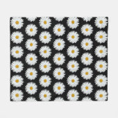 White Daisy Floral Pattern on Black Fleece Deken (Voorkant (Horizontaal))
