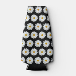 White Daisy Floral Pattern on Black Flesjeskoeler