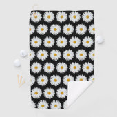 White Daisy Floral Pattern on Black Golfhanddoek (Insitu)