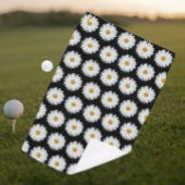 White Daisy Floral Pattern on Black Golfhanddoek