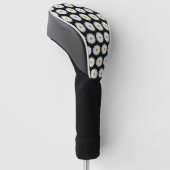 White Daisy Floral Pattern on Black Golfheadcover (Schuin)