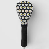 White Daisy Floral Pattern on Black Golfheadcover (Voorkant)