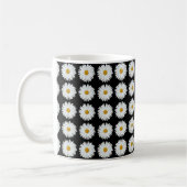 White Daisy Floral Pattern on Black Koffiemok (Links)