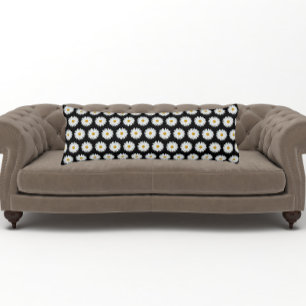 White Daisy Floral Pattern on Black Lichaamskussen