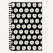 White Daisy Floral Pattern on Black Notitieboek (Voorkant)