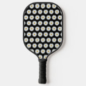 White Daisy Floral Pattern on Black Pickleball Paddle (Achterkant)