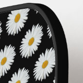 White Daisy Floral Pattern on Black Pickleball Paddle (Links Detail)