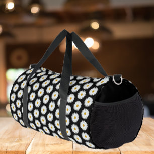 White Daisy Floral Pattern on Black Plunjezak