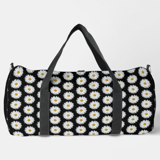 White Daisy Floral Pattern on Black Plunjezak (Voorkant)