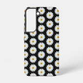 White Daisy Floral Pattern on Black Samsung Galaxy Hoesje (Achterkant)