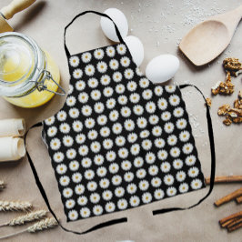 White Daisy Floral Pattern on Black Schort