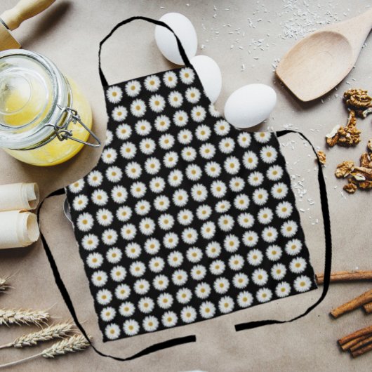 White Daisy Floral Pattern on Black Schort