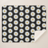 White Daisy Floral Pattern on Black Sherpa Deken (Voorkant (horizontaal))