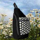 White Daisy Floral Pattern on Black Sling Bag