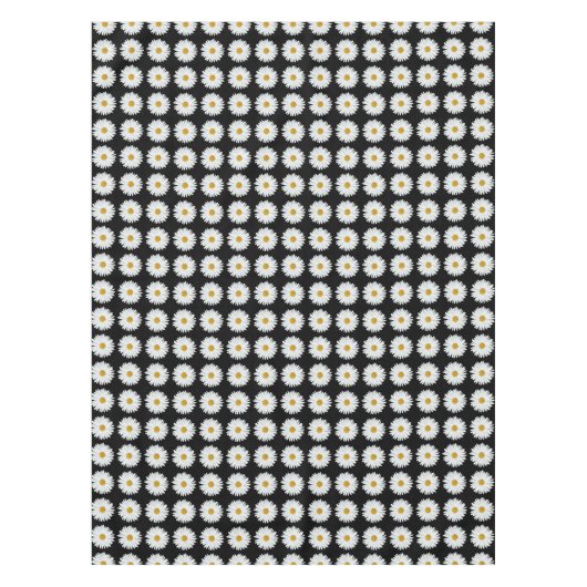 White Daisy Floral Pattern on Black Tafelkleed (Voorkant)