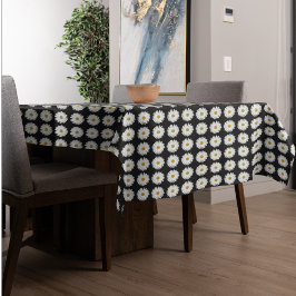 White Daisy Floral Pattern on Black Tafelkleed