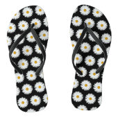 White Daisy Floral Pattern on Black Teenslippers (Voetbed)
