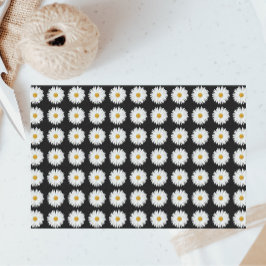White Daisy Floral Pattern on Black Tissuepapier