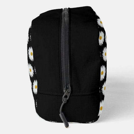 White Daisy Floral Pattern on Black Toilettasje (Rechts)