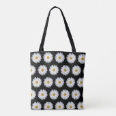 White Daisy Floral Pattern on Black Tote Bag (Achterkant)