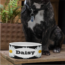 White Daisy Floral Pattern Pet op maat Voerbakje