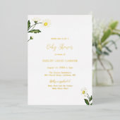 White Daisy Floral Rustic Baby shower Folie Uitnodiging (Staand Voorkant)