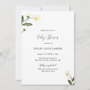 White Daisy Floral Rustic Baby shower Kaart