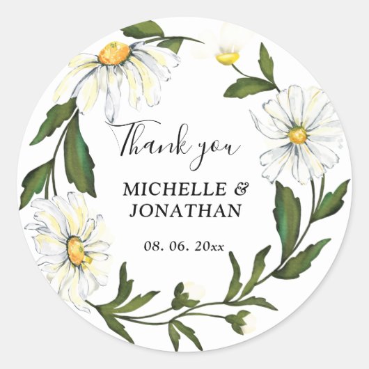 White Daisy Floral Wreath Dank je huwelijk Ronde Sticker (Voorkant)