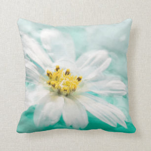 White Daisy Flower Blue Water Pond Aqua Turquoise Kussen