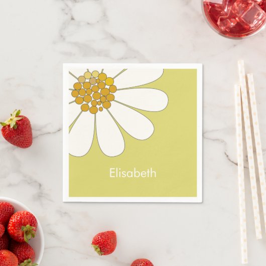 White Daisy Flower Custom Name Birthday Servet (Insitu)