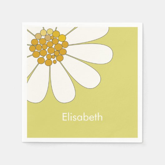White Daisy Flower Custom Name Birthday Servet (Voorkant)