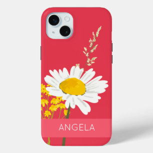 White Daisy Flower Custom Name iPhone 15 Mini Hoesje