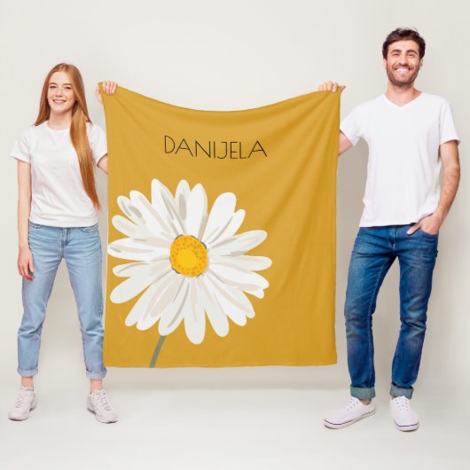 White Daisy Flower Custom Name Fleece Deken (In situ)
