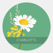 White Daisy Flower Custom Name Ronde Sticker (Voorkant)