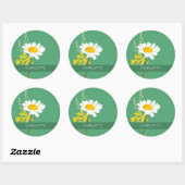 White Daisy Flower Custom Name Ronde Sticker (Vel)