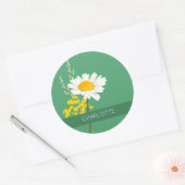 White Daisy Flower Custom Name Ronde Sticker (Envelop)