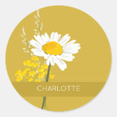 White Daisy Flower Custom Name Ronde Sticker (Voorkant)