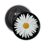 White Daisy Flower on Black Floral Button Flesopener (Voorkant)
