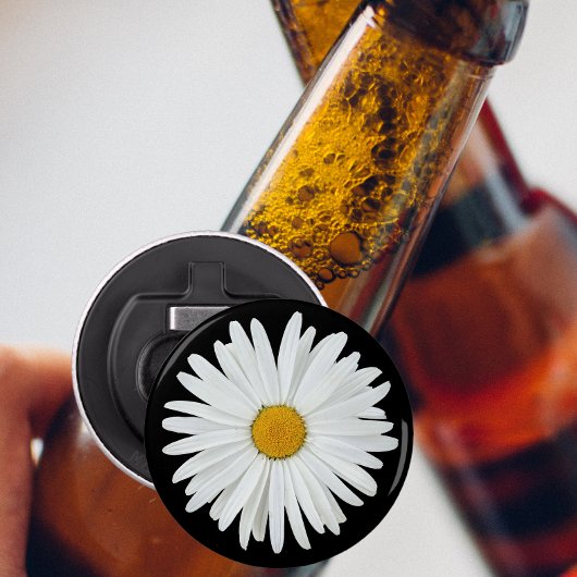 White Daisy Flower on Black Floral Button Flesopener