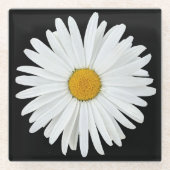 White Daisy Flower on Black Floral Glazen Onderzetter (Voorkant)
