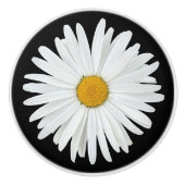 White Daisy Flower on Black Floral Keramische Knop (Voorkant)