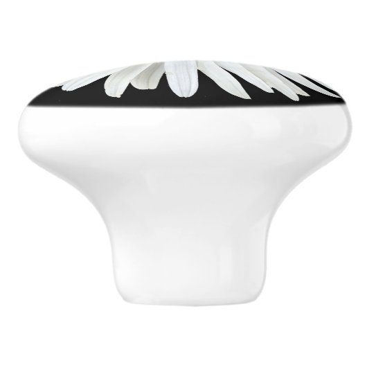 White Daisy Flower on Black Floral Keramische Knop (Zijkant)