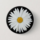 White Daisy Flower on Black Floral Ronde Button 5,7 Cm (Voorkant)