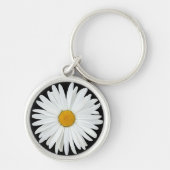 White Daisy Flower on Black Floral Sleutelhanger (Voorkant)