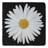 White Daisy Flower on Black Floral Trivet (Voorkant)