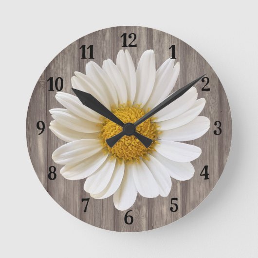 White Daisy Flower on Grey Wood  Ronde Klok (Voorkant)