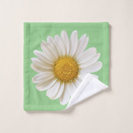 White Daisy Flower on Sage Green Wash Cloth Washandje