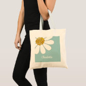 White Daisy Flower Personalize Name Birthday Tote Bag (Voorkant (product))